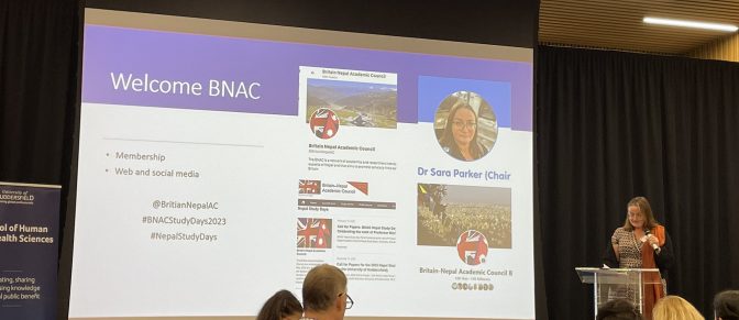 Dr Sara Parker, BNAC chair, introduces the 20th BNAC Nepal Study Days, April 2023